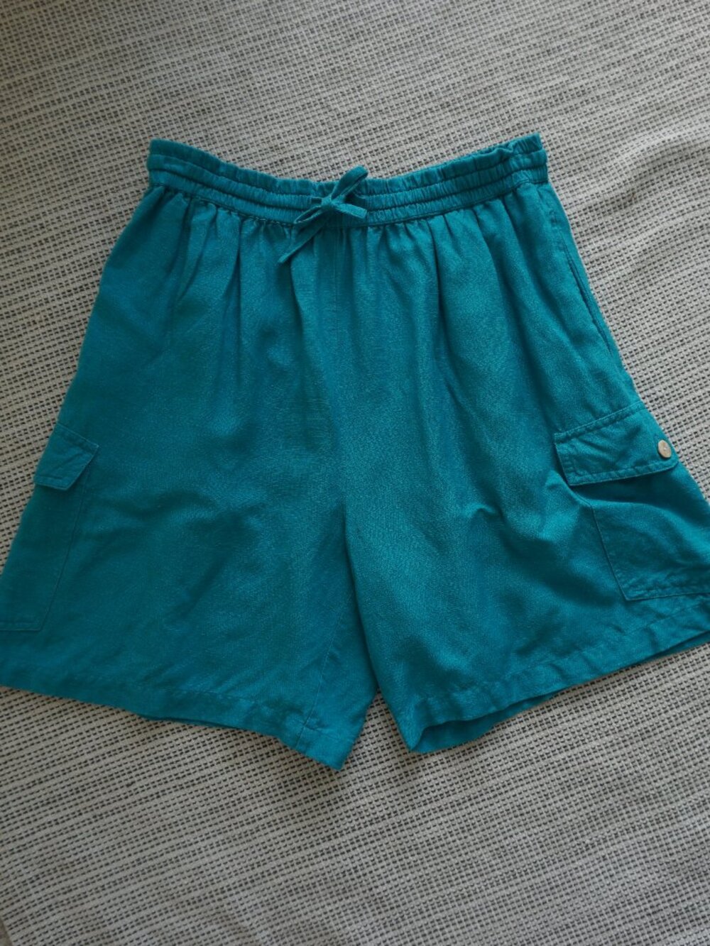 Vintage Teal Linen Blend High Rise Loose Shorts S